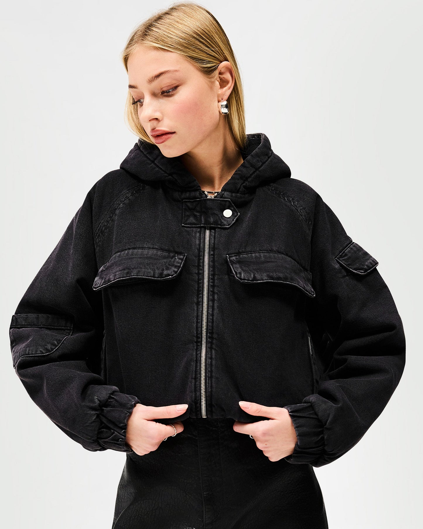 Crash Cropped Denim Jacket - Washed Black