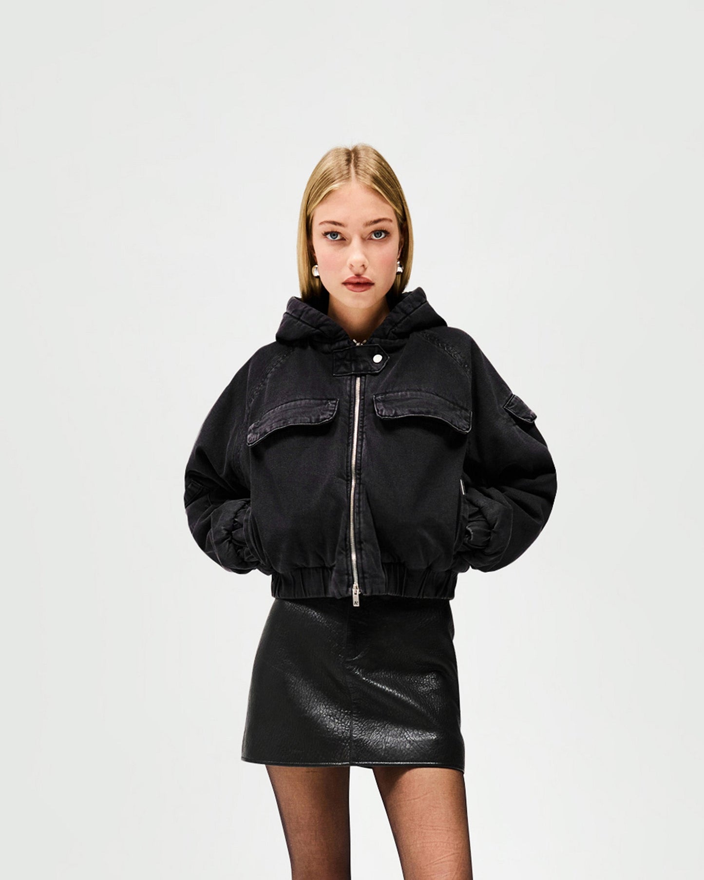 Crash Cropped Denim Jacket - Washed Black