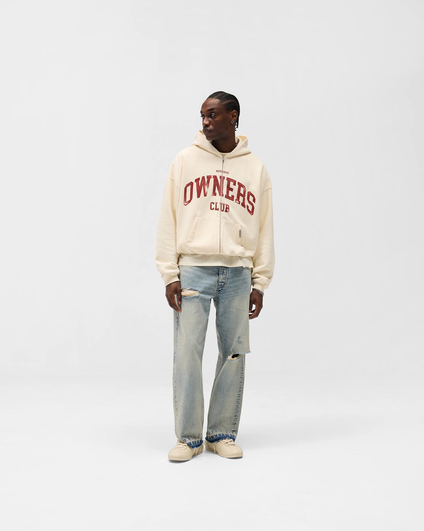Represent Owners Club Zip Through Hoodie - Buttercream