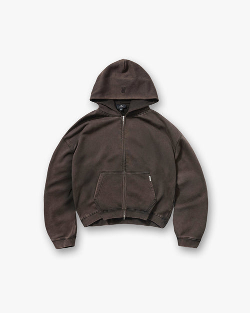 Initial Boxy Zip Through Hoodie - Coffee