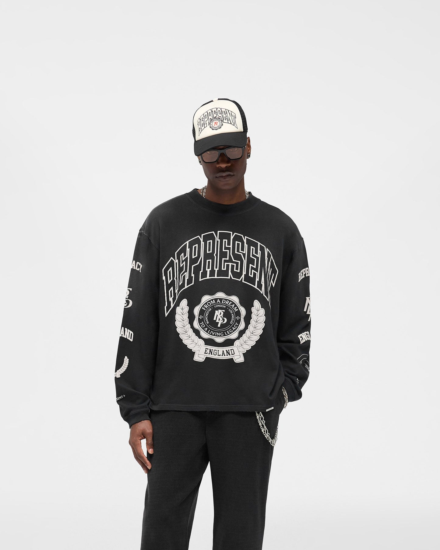 Legacy Crest Long Sleeve T-Shirt - Stained Black