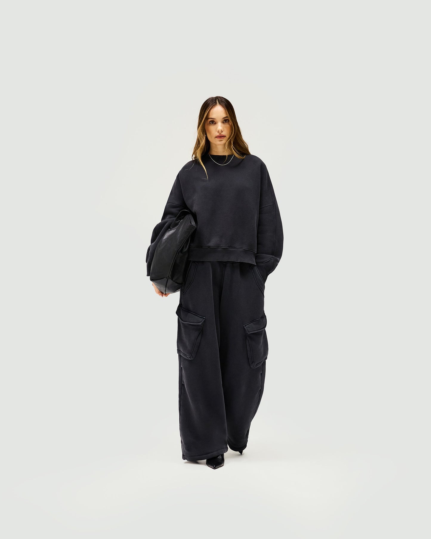Initial V Notch Sweater - Washed Black