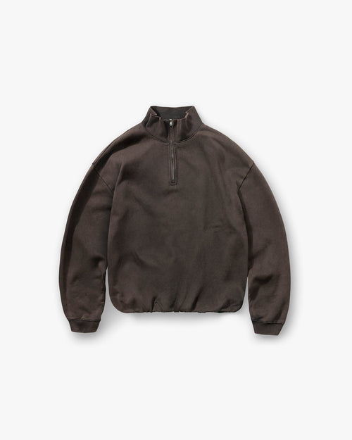 Initial Funnel Neck Quarter Zip Sweatshirt - Coffee