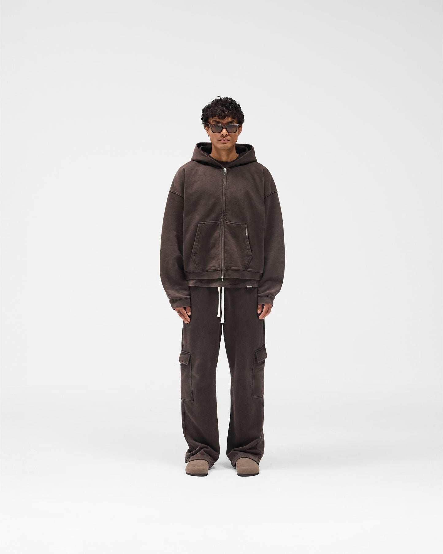 Initial Boxy Zip Through Hoodie - Coffee