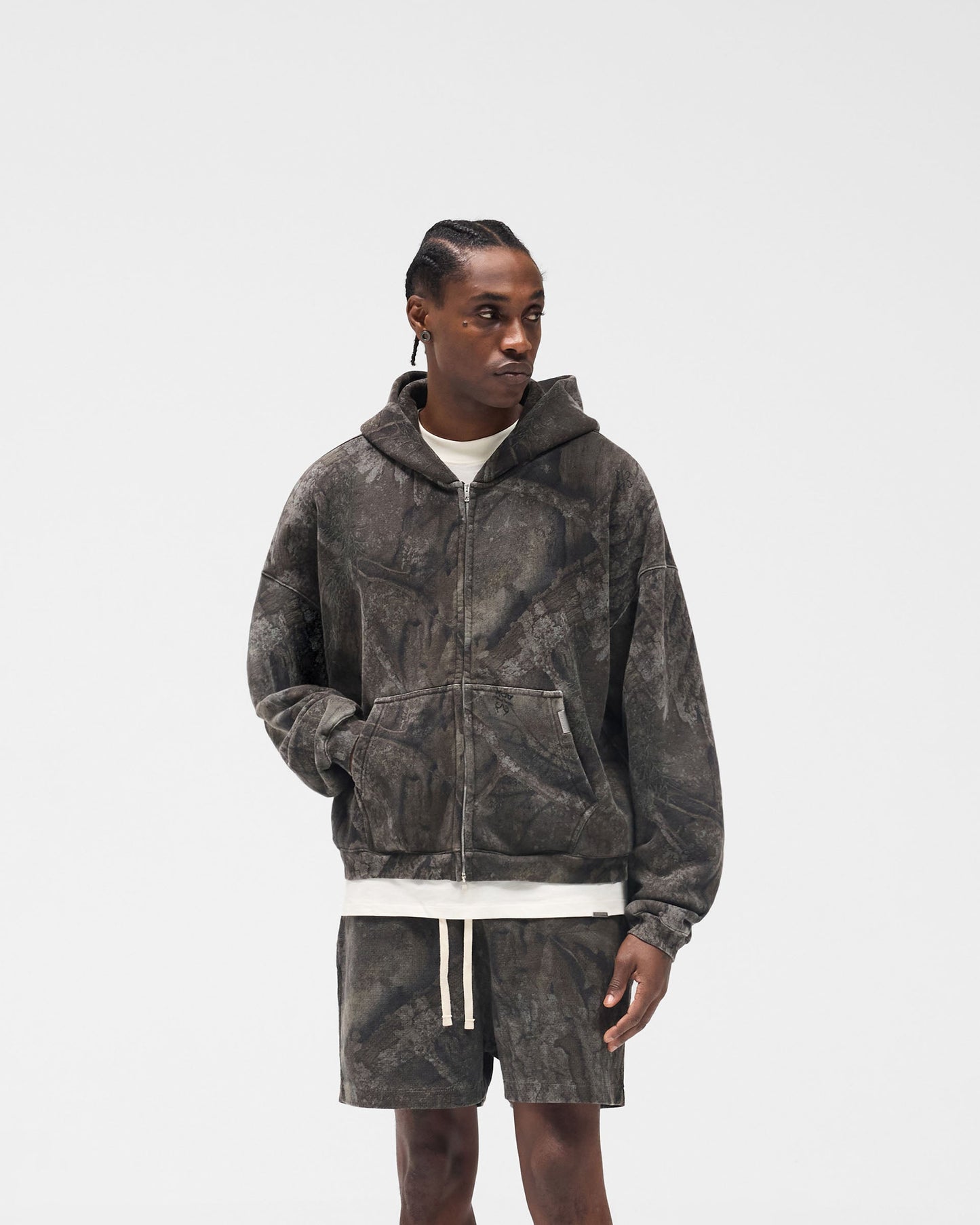 Initial Overdye Realtree® Boxy Zip Through Hoodie - Overdyed Black