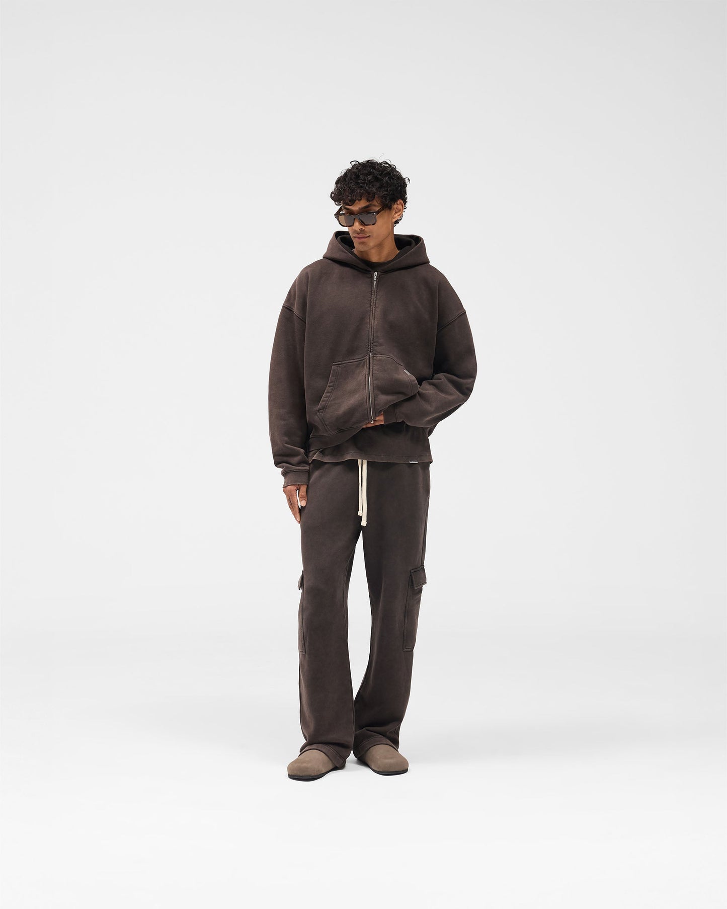 Initial Boxy Zip Through Hoodie - Coffee