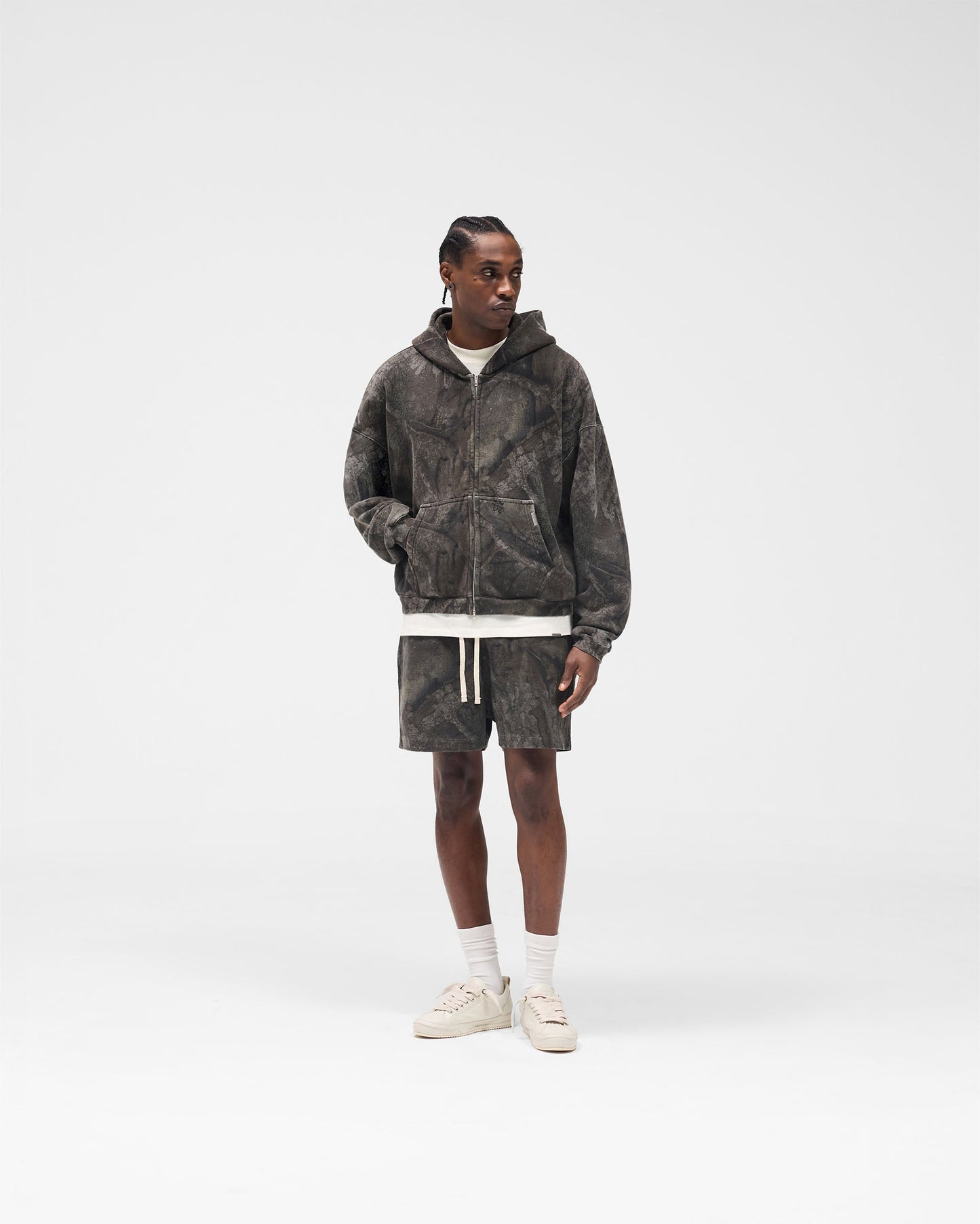 Initial Overdye Realtree® Boxy Zip Through Hoodie - Overdyed Black