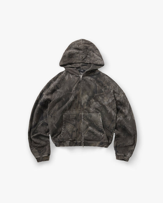 Initial Overdye Realtree® Boxy Zip Through Hoodie - Overdyed Black