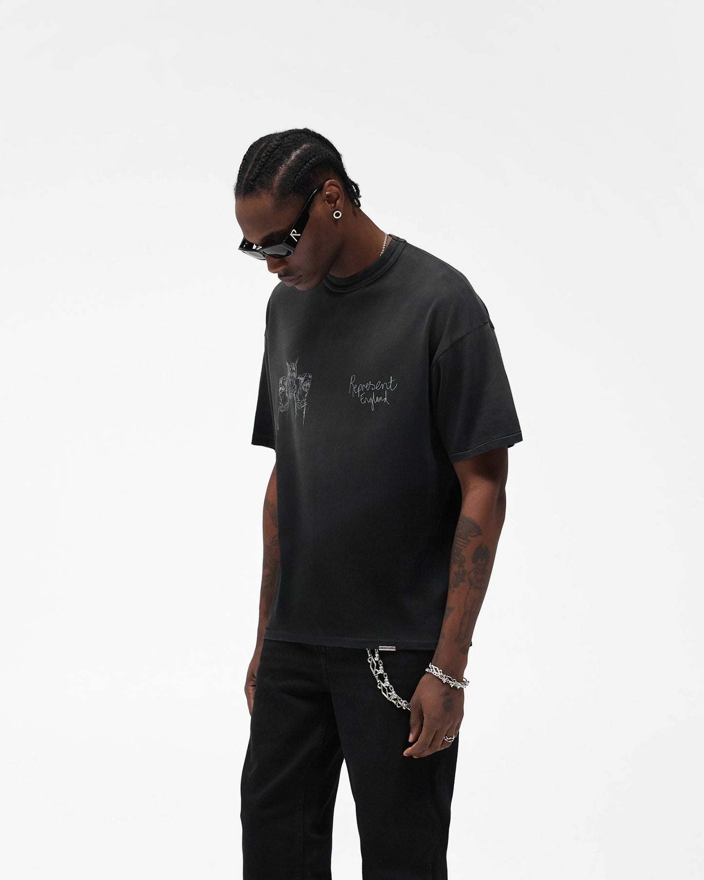 Hand Drawn Thoroughbred T-Shirt - Aged Black