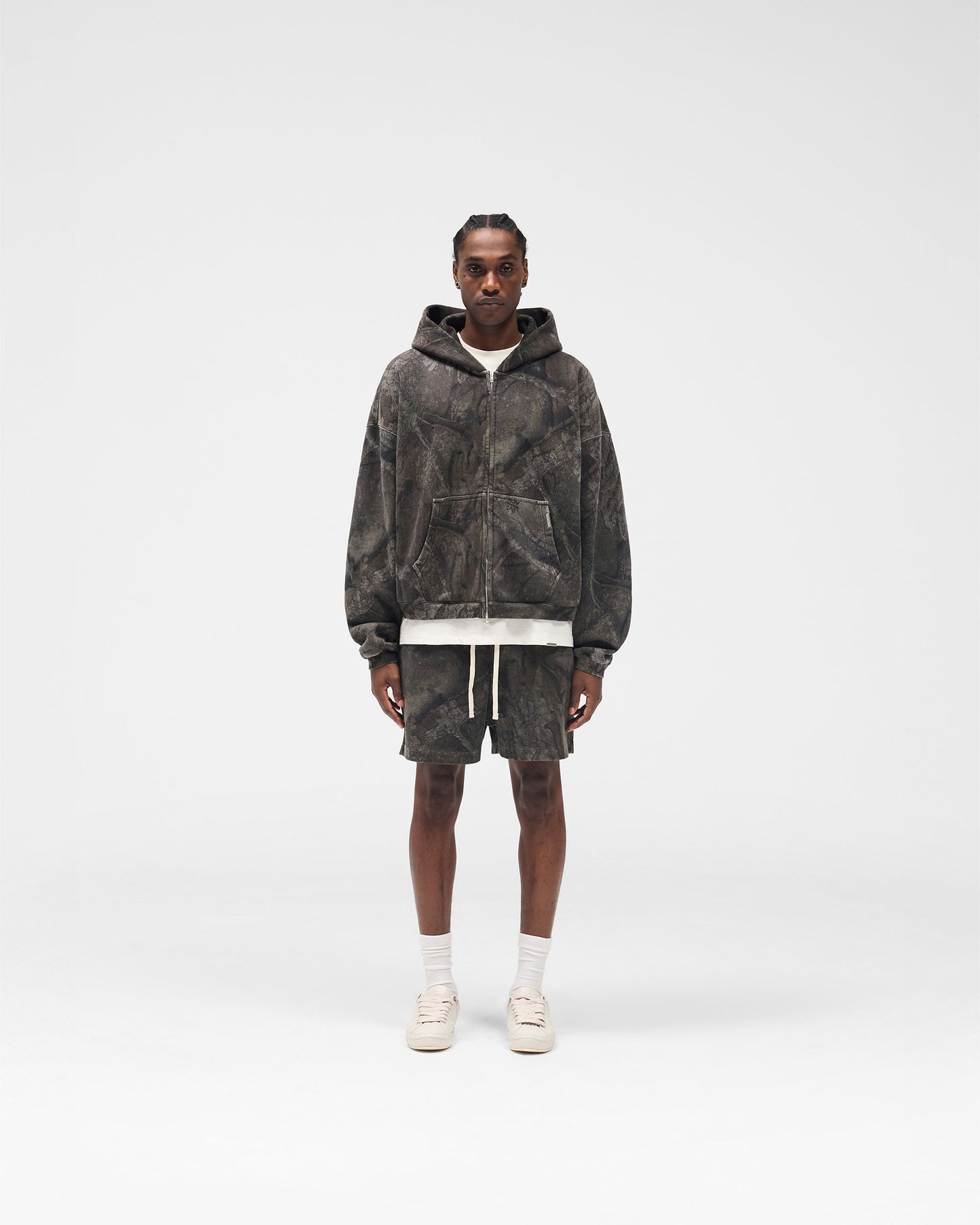 Initial Overdye Realtree® Boxy Zip Through Hoodie - Overdyed Black