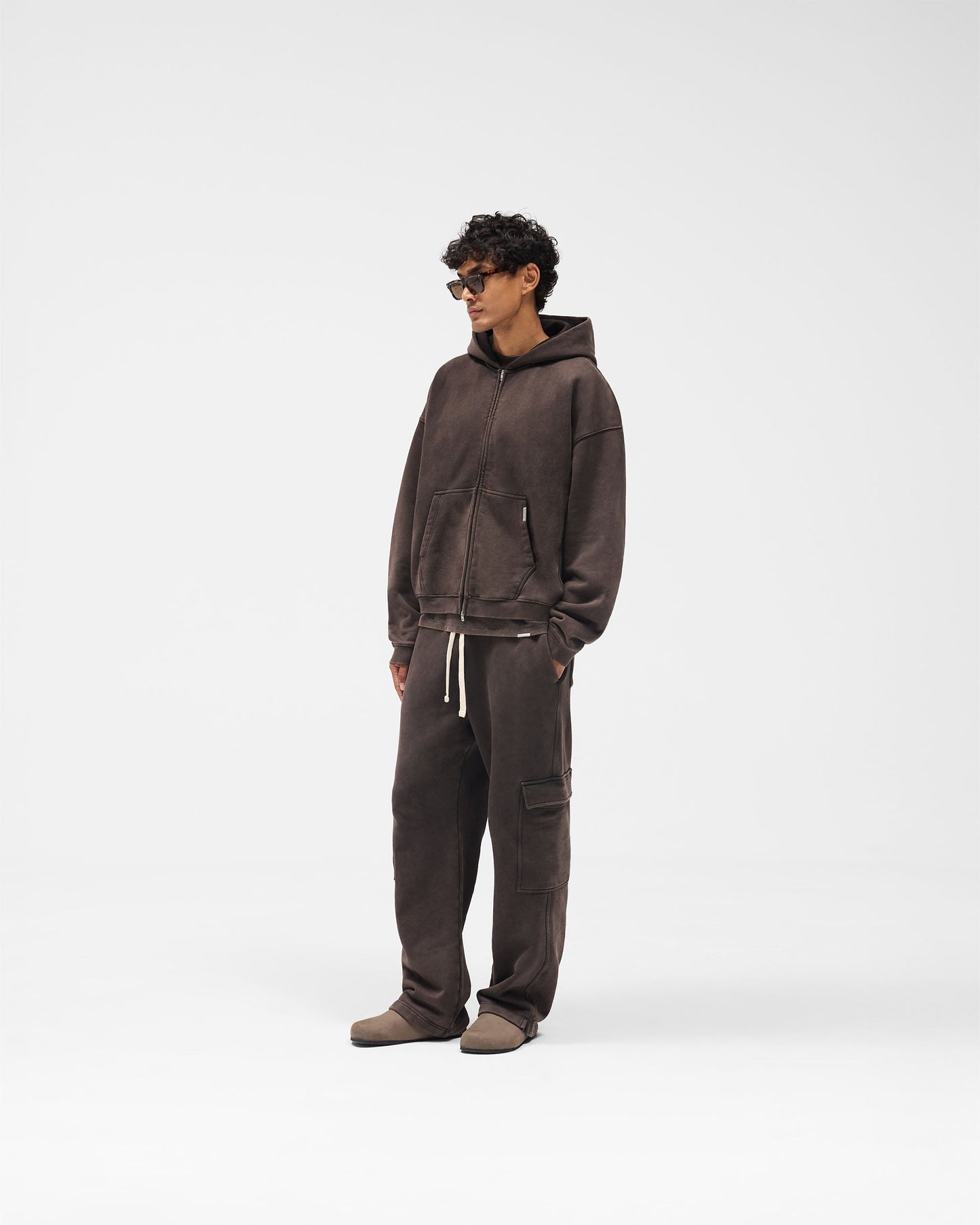 Initial Boxy Zip Through Hoodie - Coffee