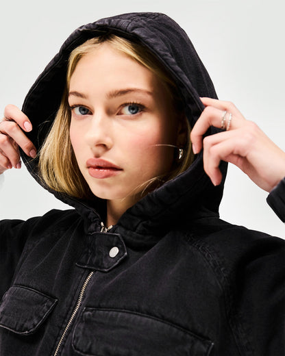 Crash Cropped Denim Jacket - Washed Black