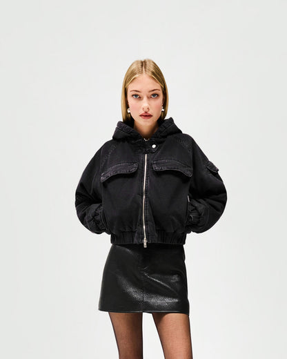 Crash Cropped Denim Jacket - Washed Black