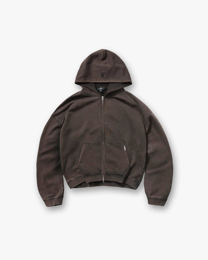 Initial Boxy Zip Through Hoodie - Coffee