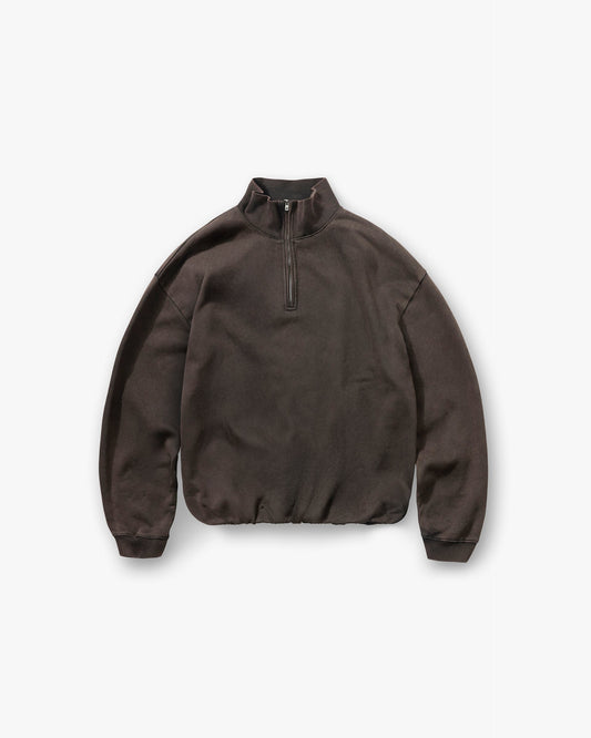 Initial Funnel Neck Quarter Zip Sweatshirt - Coffee