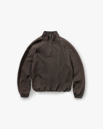 Initial Funnel Neck Quarter Zip Sweatshirt - Coffee