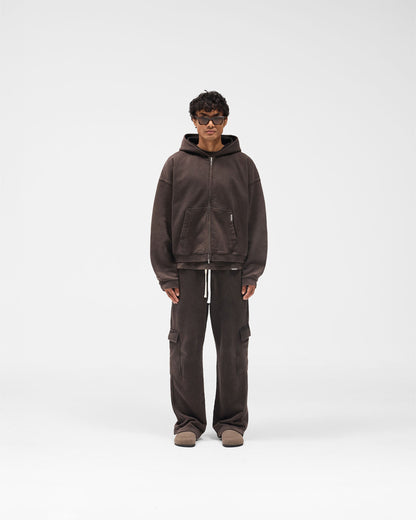 Initial Boxy Zip Through Hoodie - Coffee