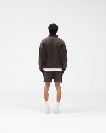 Initial Funnel Neck Quarter Zip Sweatshirt - Coffee