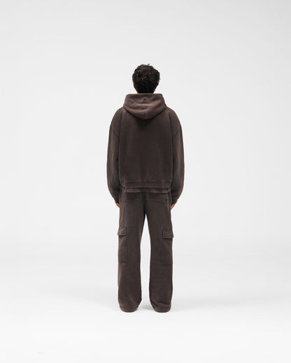 Initial Boxy Zip Through Hoodie - Coffee