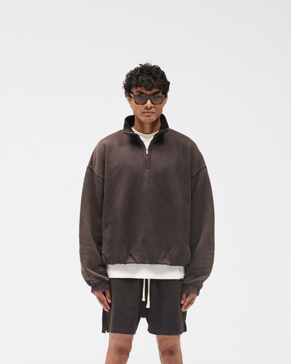 Initial Funnel Neck Quarter Zip Sweatshirt - Coffee
