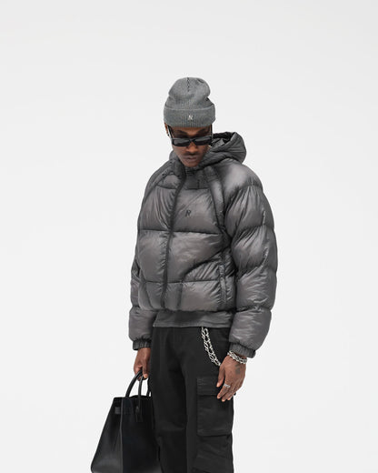 Translucent Hooded Puffer - Washed Black