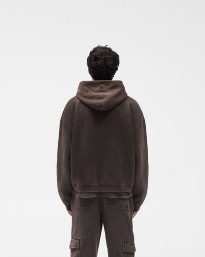 Initial Boxy Zip Through Hoodie - Coffee